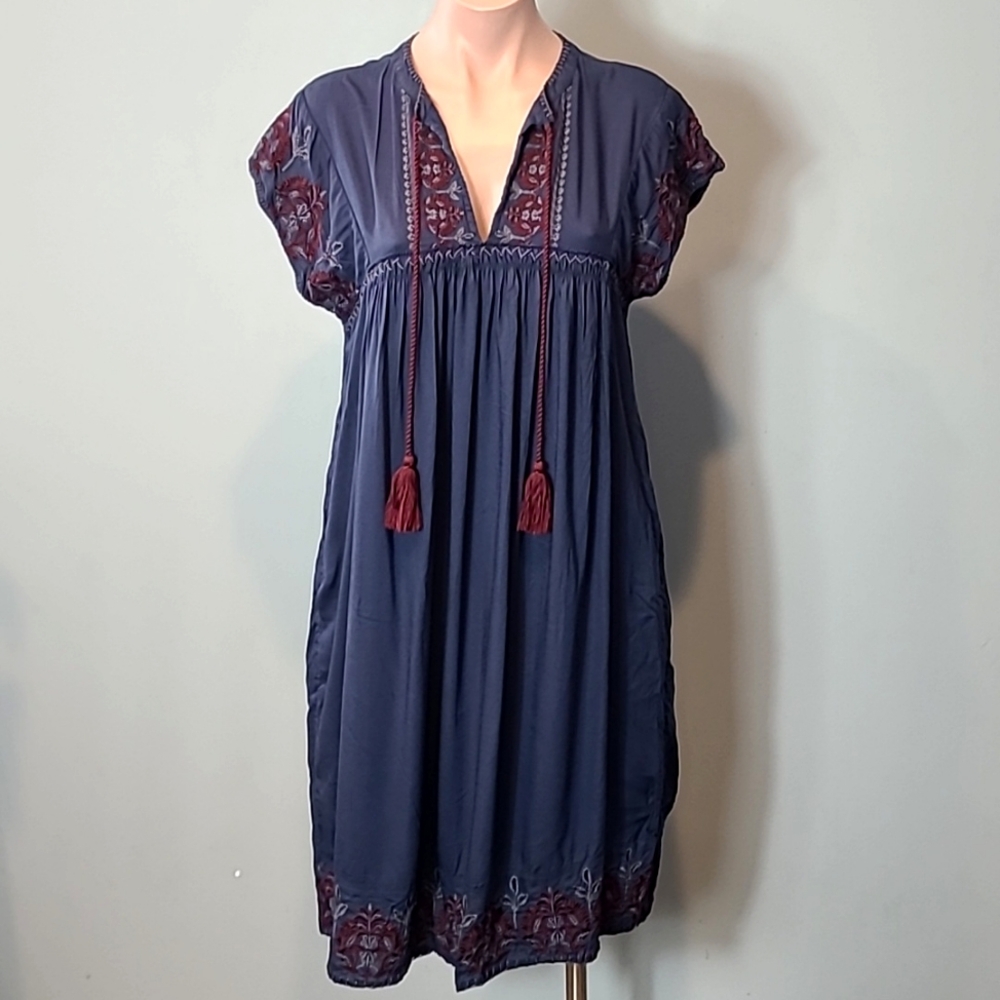 Sundance Womens Blue Embroidered Babydoll Dress Size Small Bohemian Summer